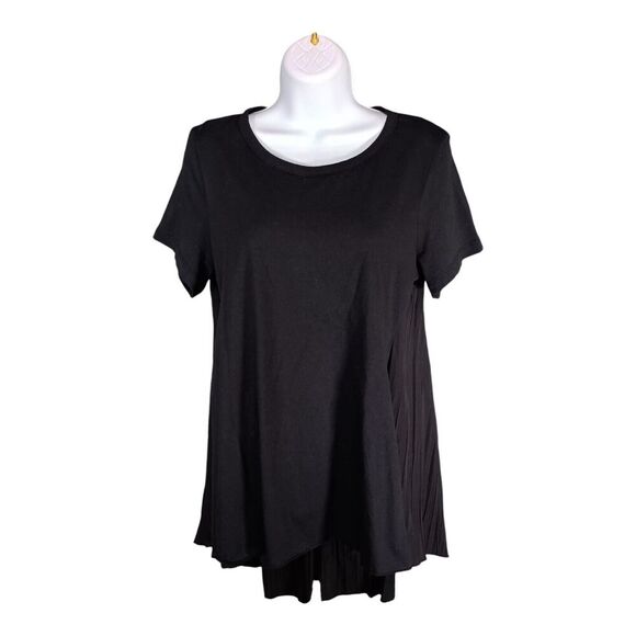 Ozai N Ku Tunic Top Tee Hi-Low Short Sleeve Pleated Cotton Black Womens Small - Picture 1 of 4